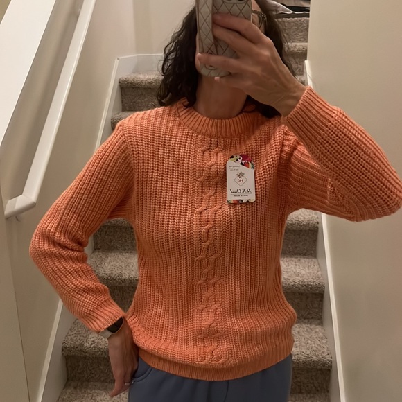 New chunky sparkling Peach Bellini cable knit crew neck sweater - Picture 9 of 9